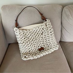STAUD White Chunky Knit Shoulder Bag
